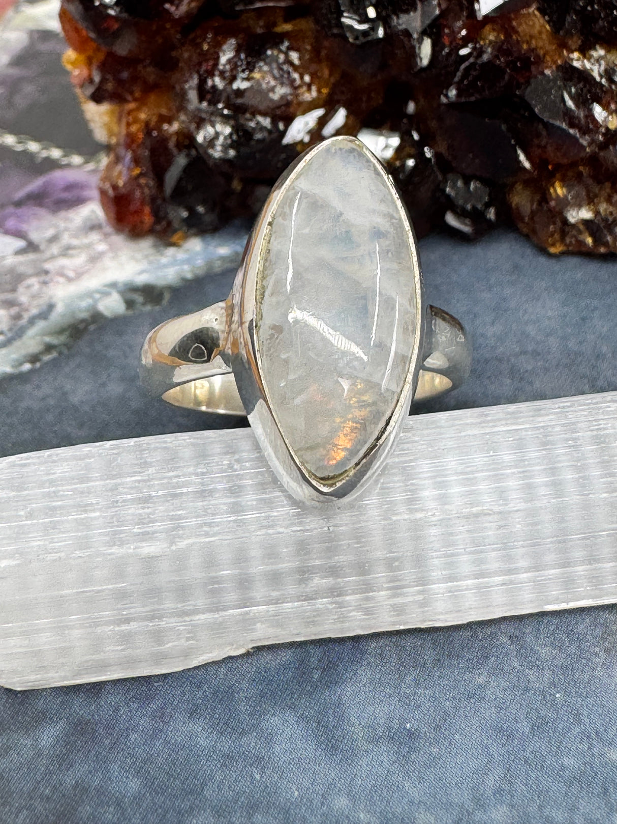 Rainbow Moonstone Silver Ring Size 9 - “My mind is open to new possibilities and opportunities”.