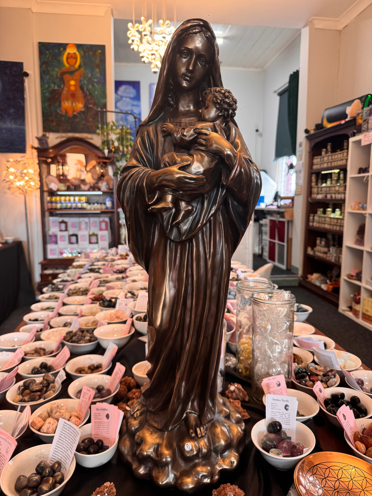 73cm tall Mother Mary statue holding child Jesus – devotional art for altar or church