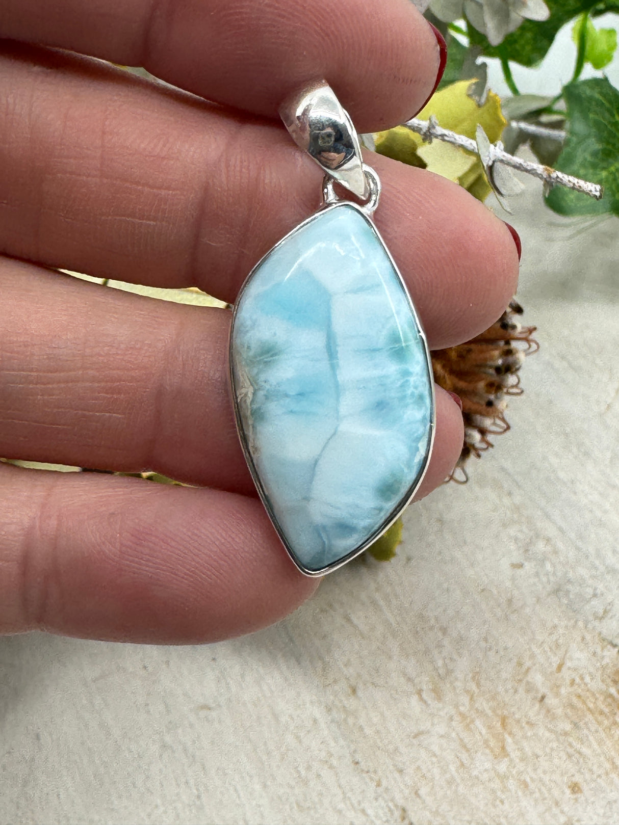 Larimar Pendant #5 – 702g (4.1x1.8cm) – .925 Silver – Stone of Serenity, Intuition & Ocean Healing
