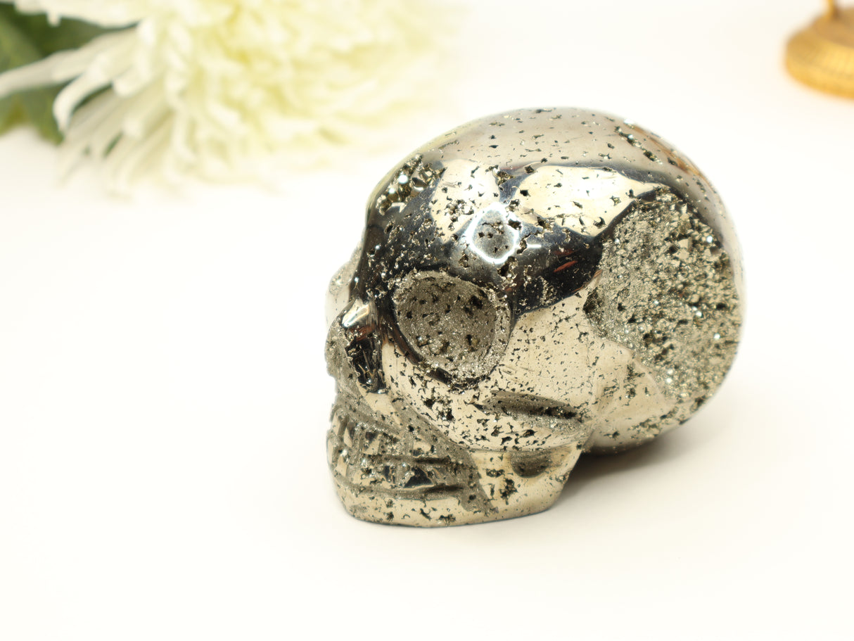 Pyrite Skull Carving #3 | 9cm | 1.326kg | Protection & Energy