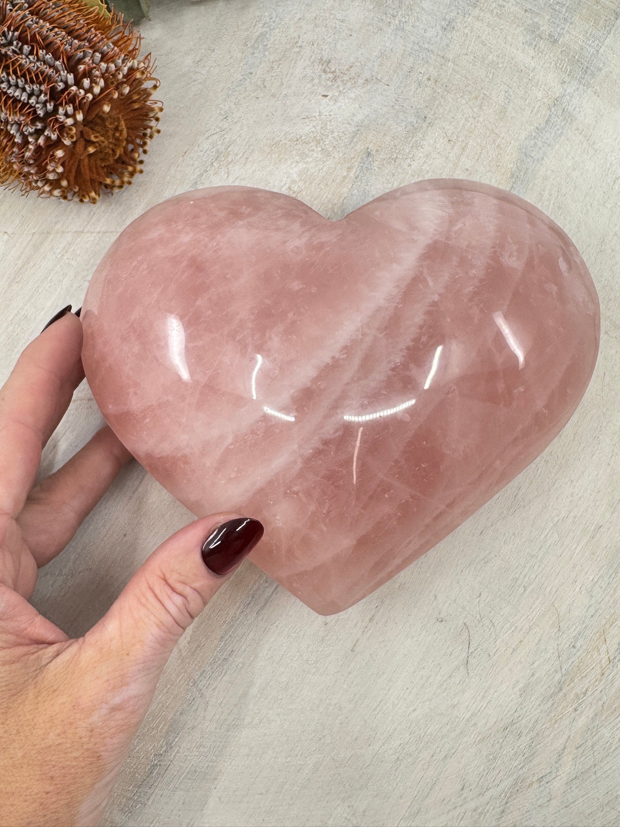 Large Rose Quartz Heart on Gold Stand 1.536kg (16x13cm) – Stone of Love, Healing & Compassion
