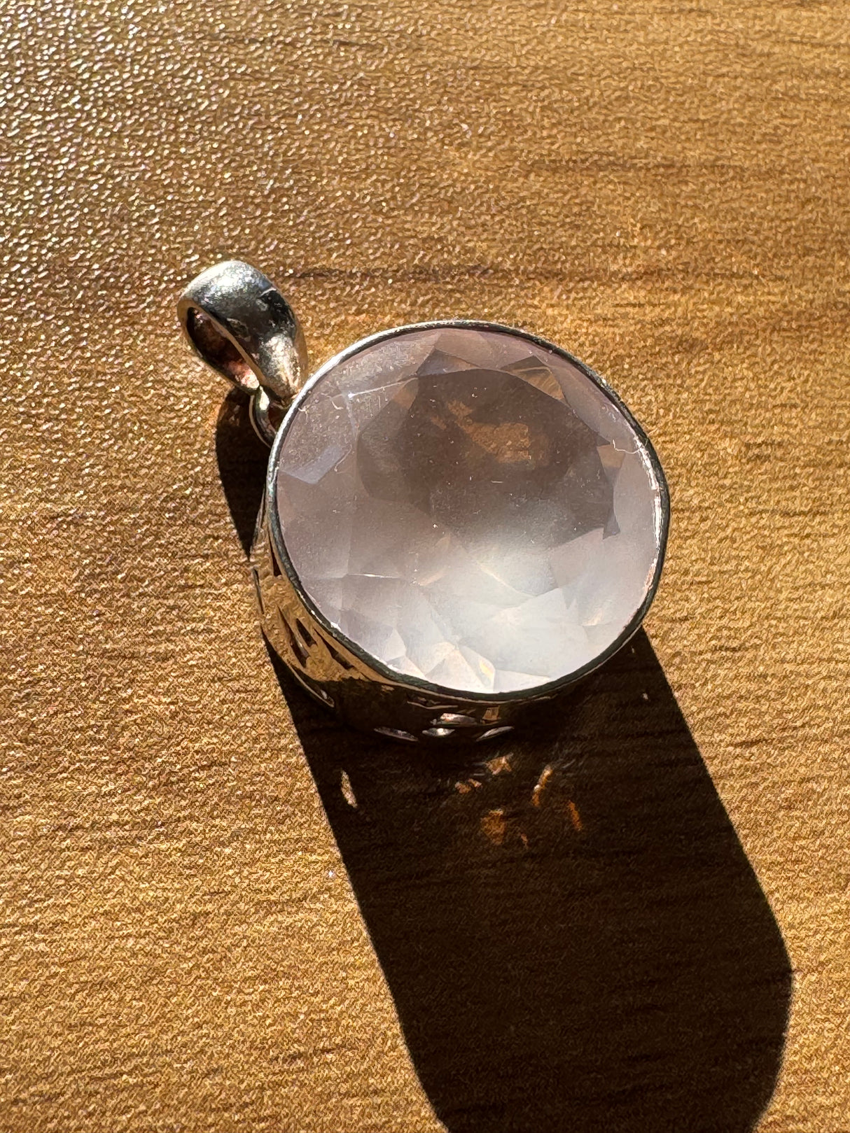 Rose Quartz Round Faceted Silver Pendant - “I radiate love, beauty, confidence and grace”.