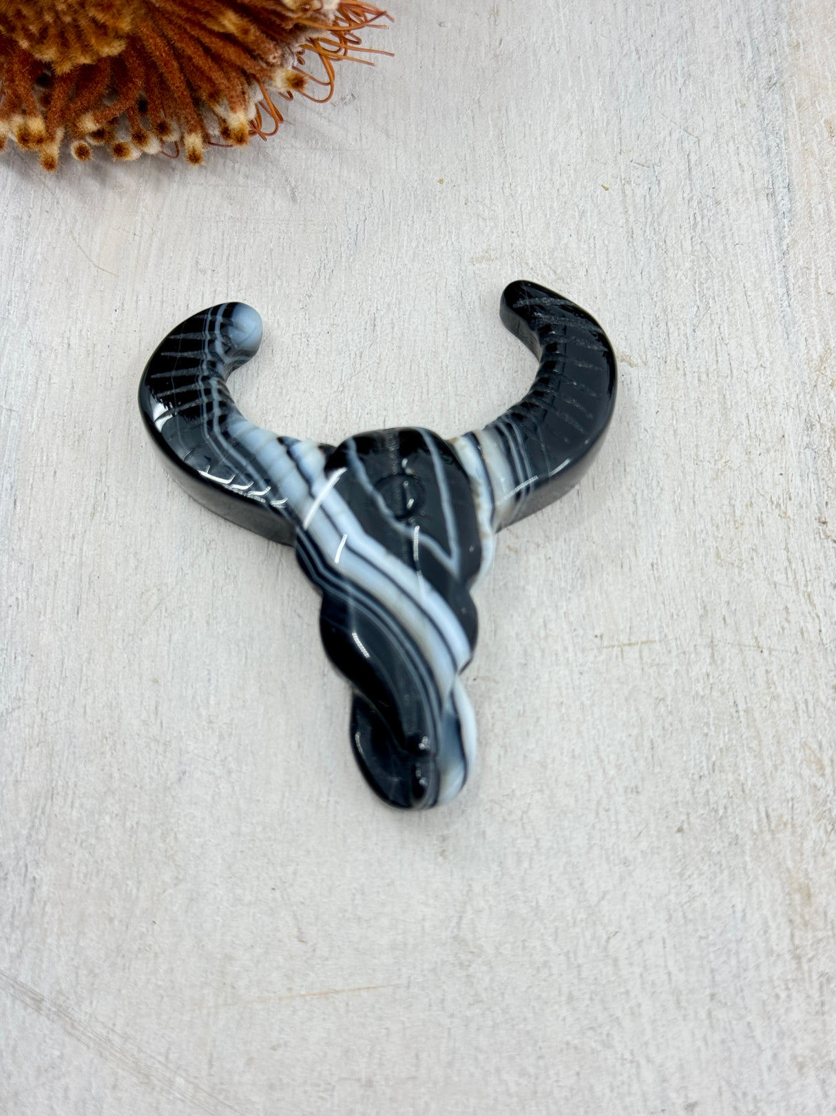 Black Banded Agate Ox Carving – Stone of Strength, Protection & Grounded Power