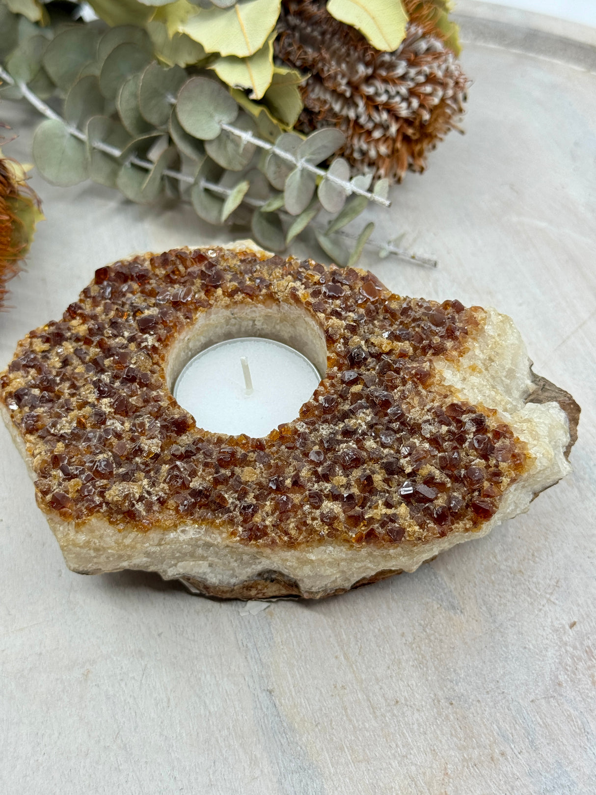 Citrine tea light candle holder 992g 15cm – golden yellow crystal for joy, abundance and positivity – Inspired By 3 Crystals Australia.