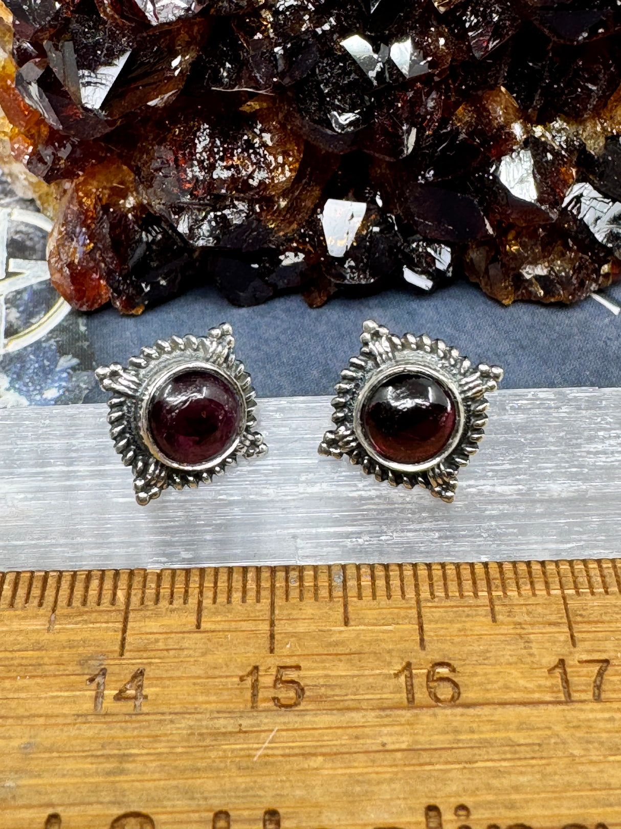 Garnet Silver Stud Earrings - Emotional Healing. Protection.