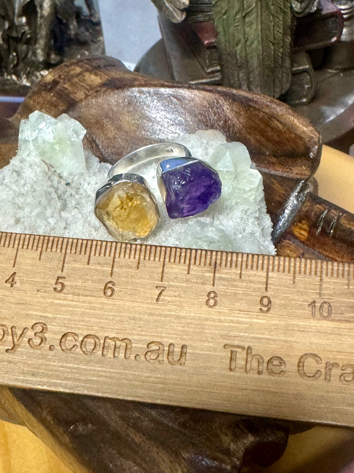 Citrine & Amethyst Silver Ring Size 9 - Manifestation. Abundance.