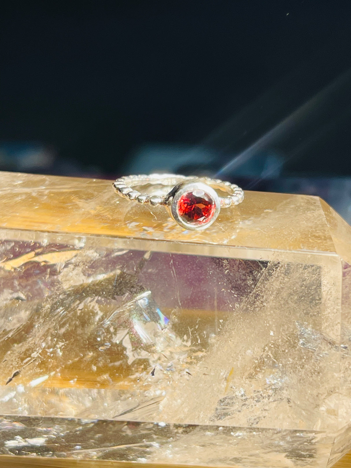 Garnet Silver Ring- Size 5 - Protection. Intuition