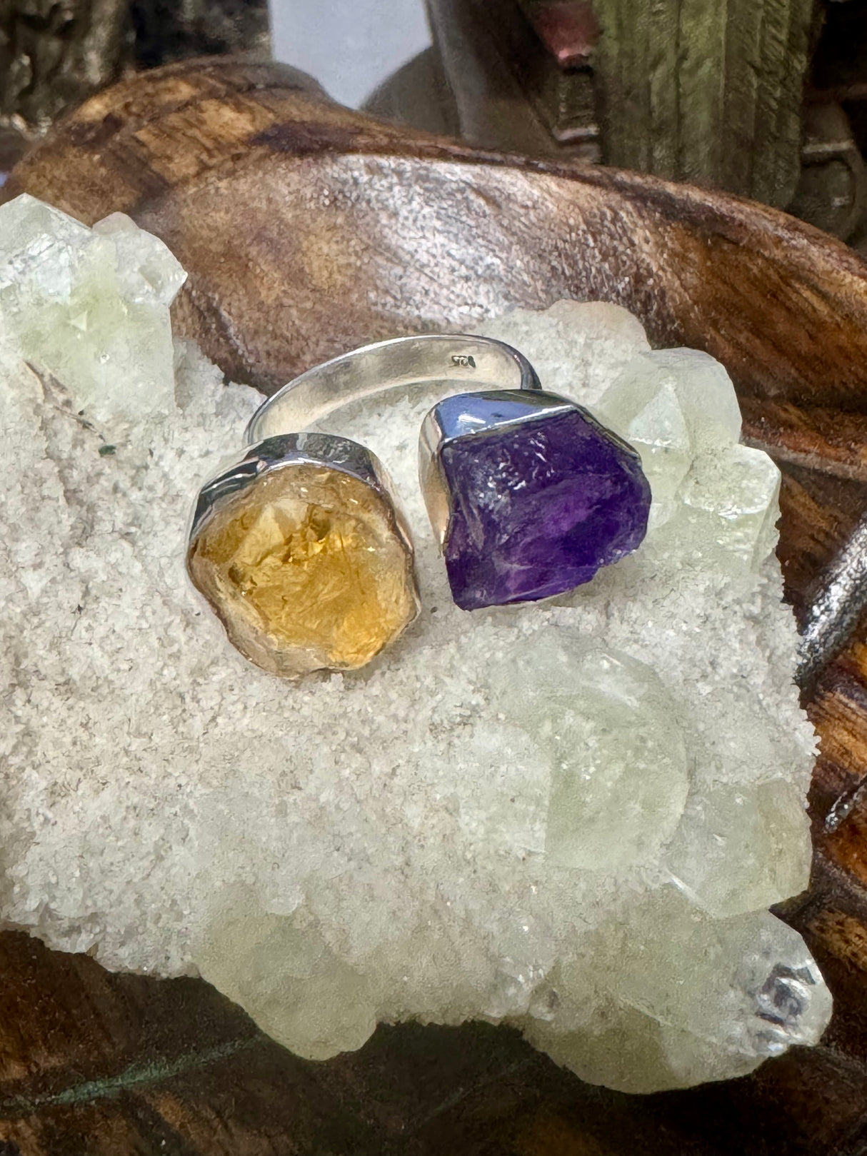 Citrine & Amethyst Silver Ring Size 9 - Manifestation. Abundance.