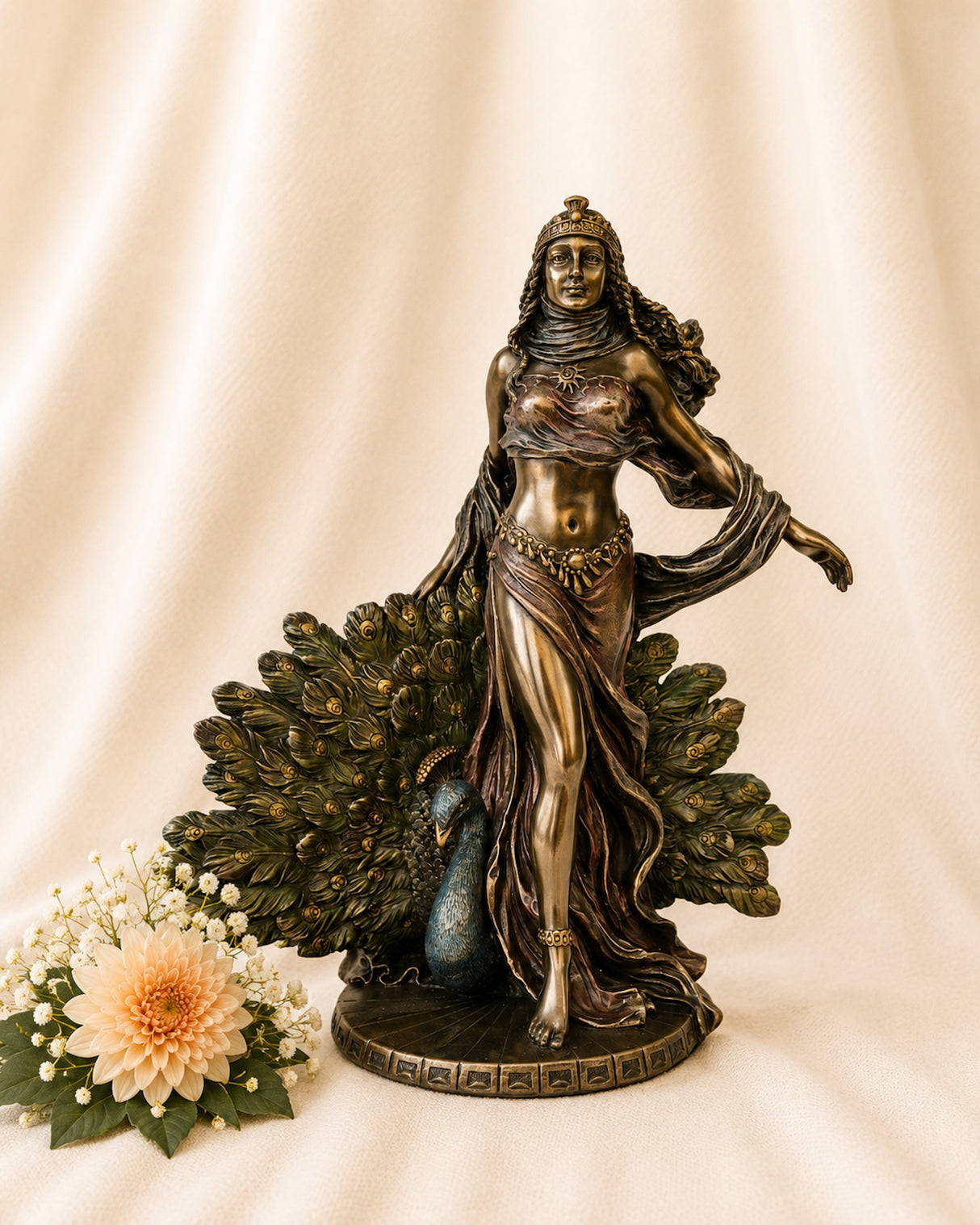 Cold Cast Bronze Goddess Hera Statue representing the Queen of Olympus, Greek Goddess of marriage, family, feminine strength and divine wisdom, measuring 25cm tall.