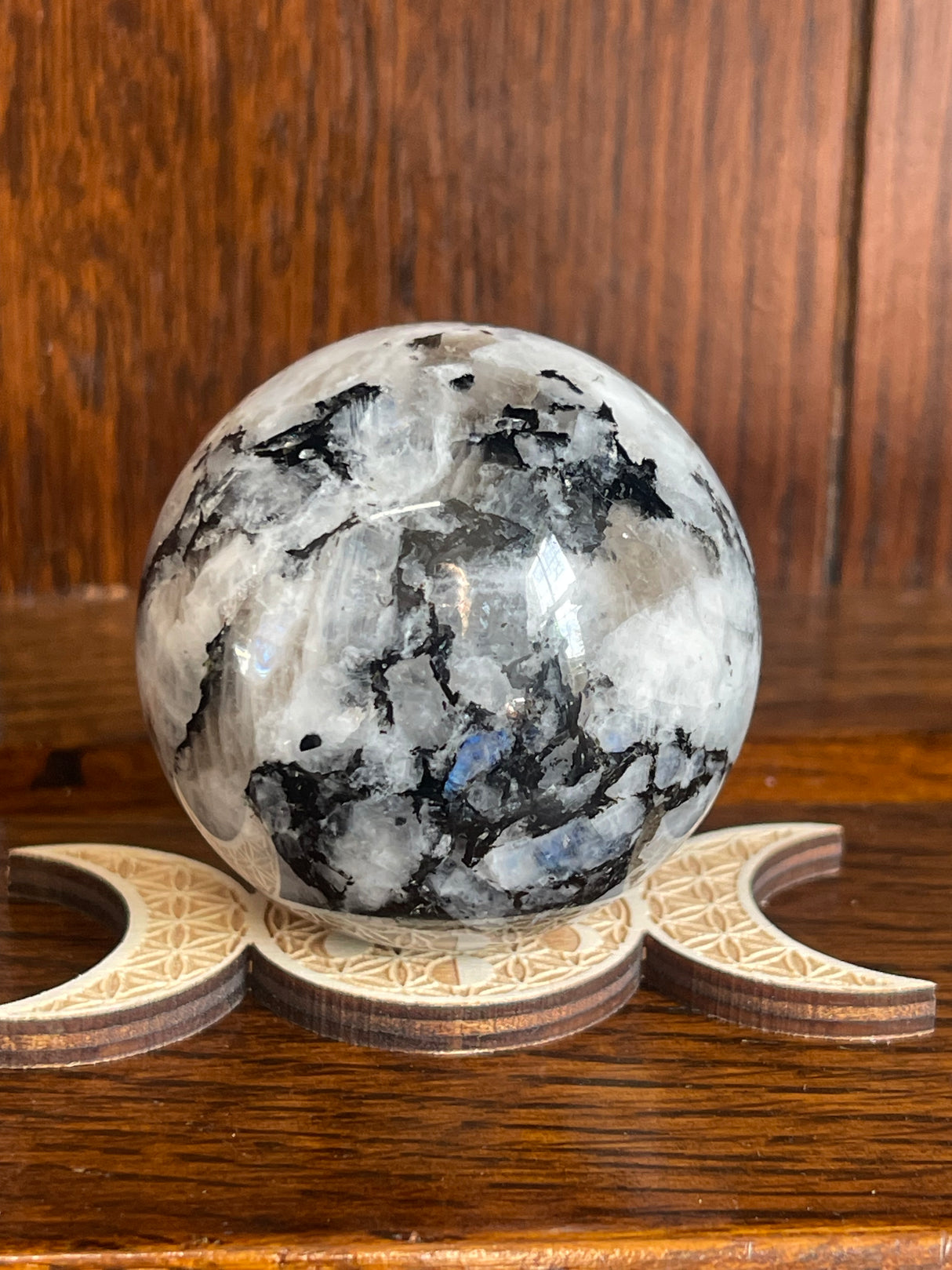 Rainbow Moonstone Sphere #4 212g - “My mind is open to new possibilities and opportunities