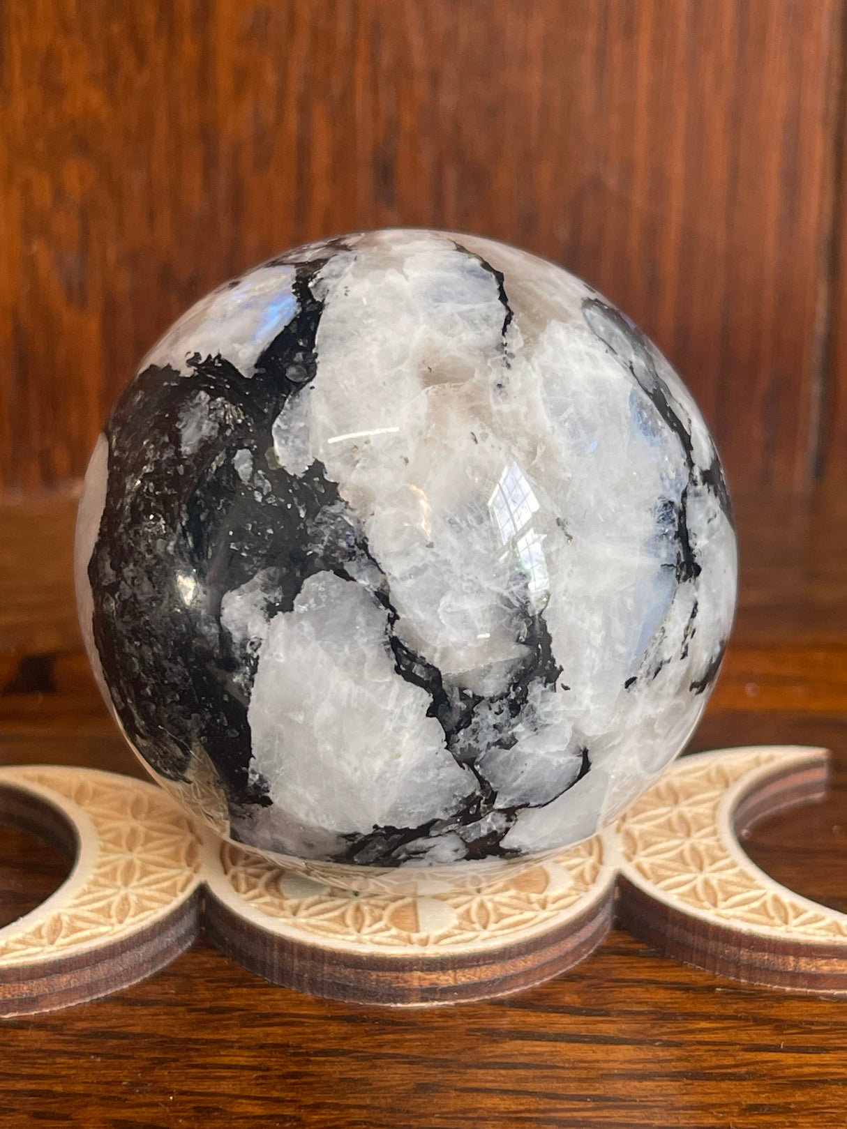 Rainbow Moonstone Sphere #4 212g - “My mind is open to new possibilities and opportunities