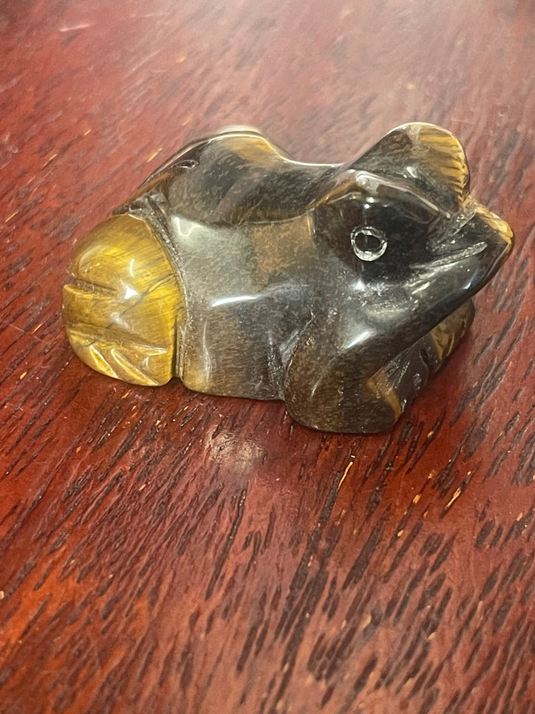 Tiger Eye Frog Carving - Strength. Protection.