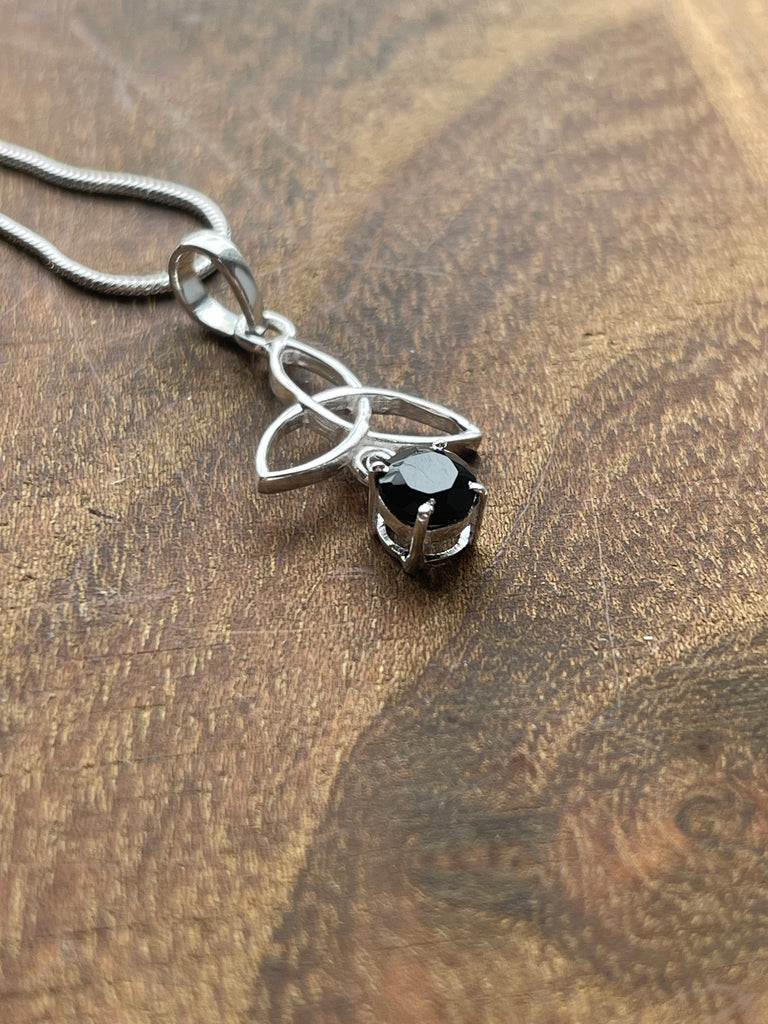 Black Onyx Silver Triquetra Pendant & Chain - "I am focused and can do anything I set my mind to."