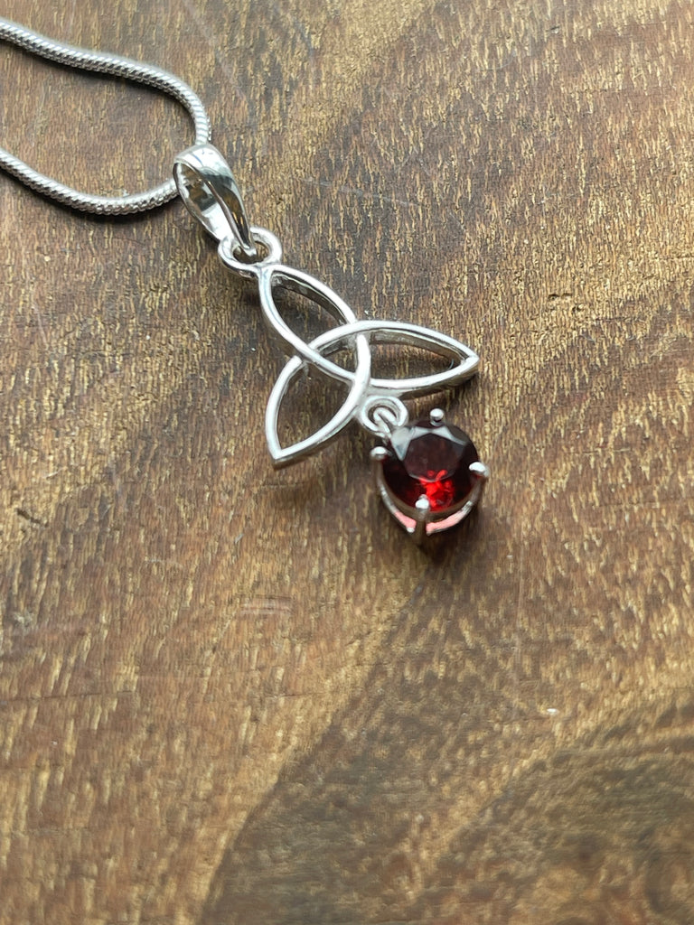 Garnet Silver Triquetra Pendant & Chain - "I am passionate and enthusiastic in all areas of my life."