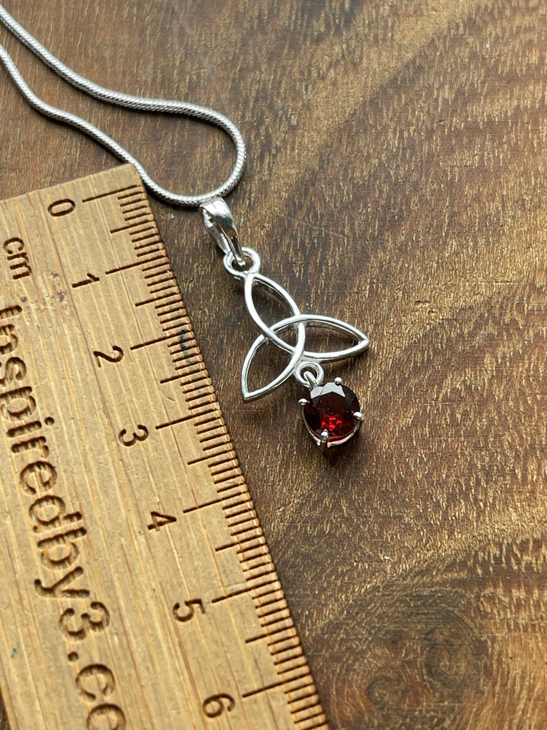 Garnet Silver Triquetra Pendant & Chain - "I am passionate and enthusiastic in all areas of my life."