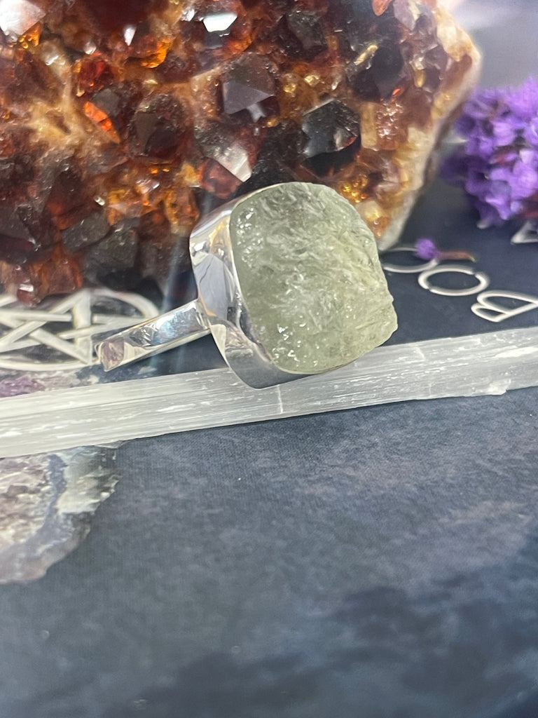 Green Amethyst Unpolished Silver Ring Size 10 #2 - “I trust my intuition and allow it to guide me each day”’