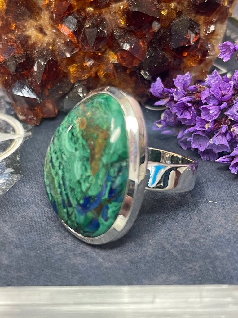 Azurite Silver Ring Size 10 #1 - “I am moving into alignment with my inner healing”.