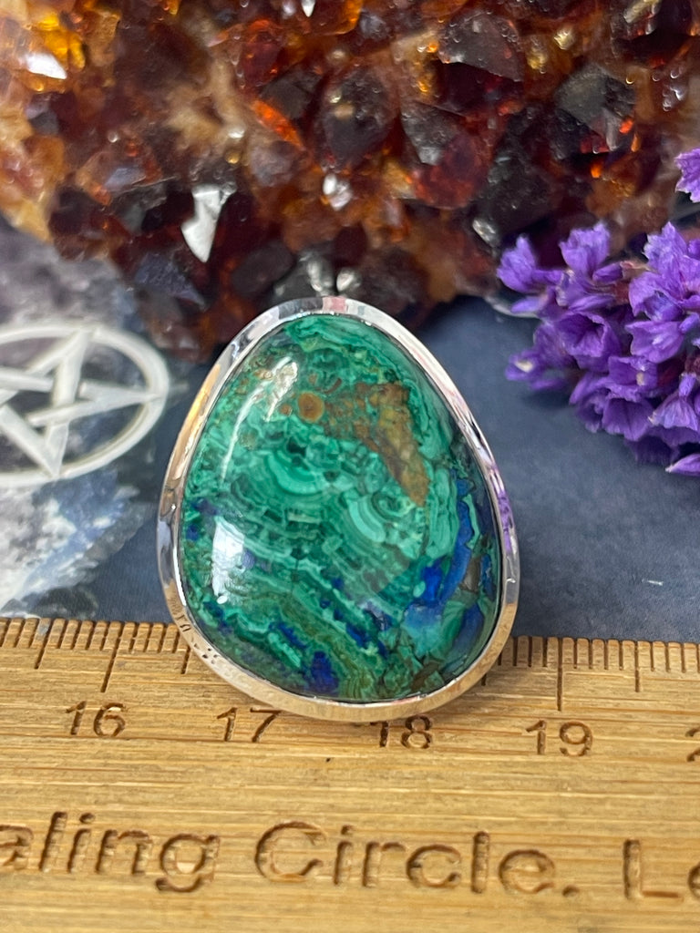 Azurite Silver Ring Size 10 #1 - “I am moving into alignment with my inner healing”.