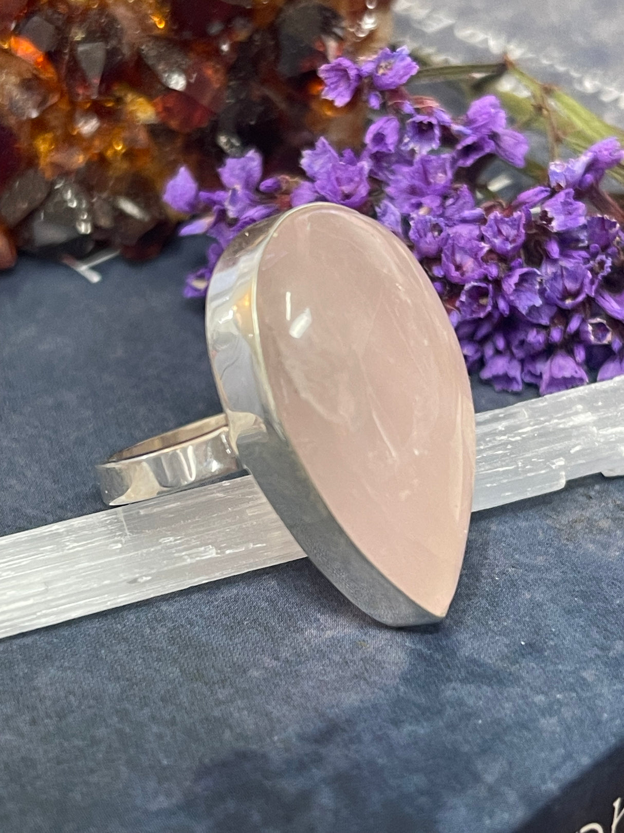 Rose Quartz Silver Ring Size 10 - “I radiate love, beauty, confidence and grace”.