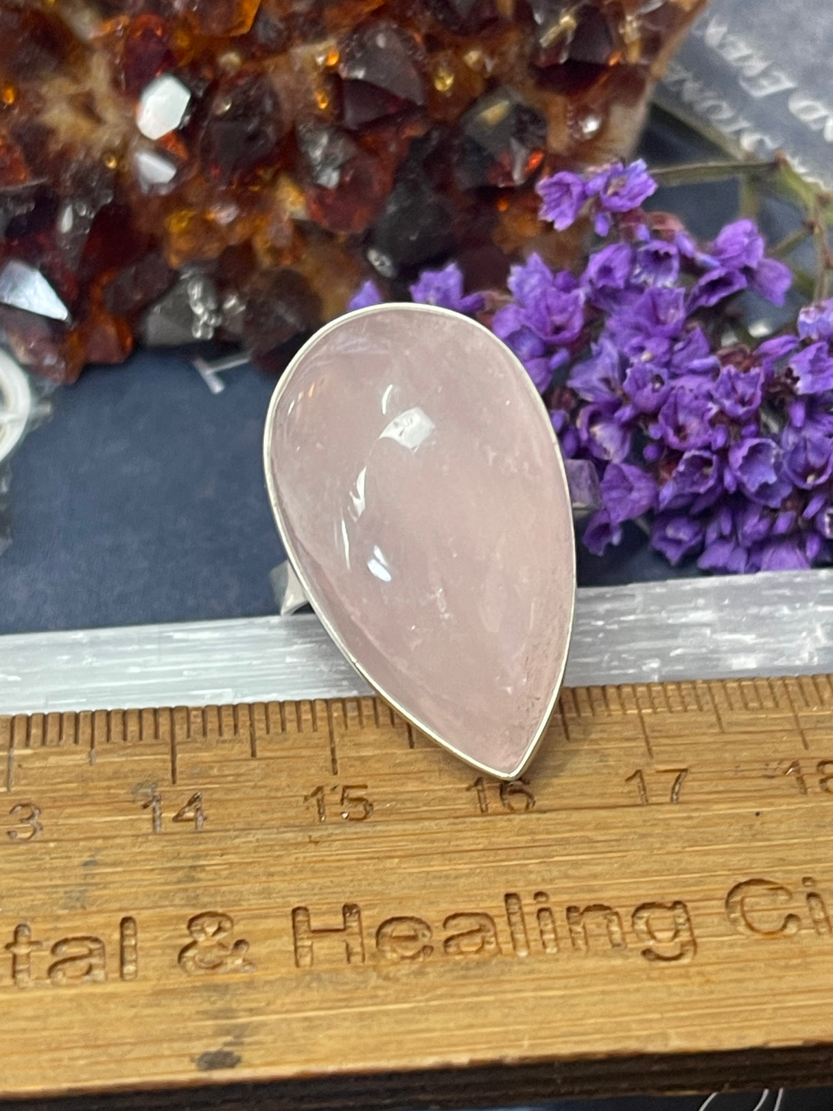 Rose Quartz Silver Ring Size 10 - “I radiate love, beauty, confidence and grace”.
