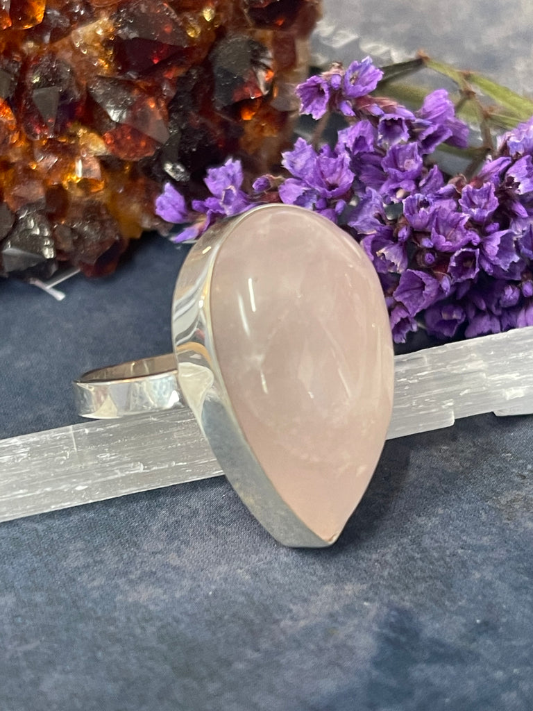 Rose Quartz Silver Ring Size 10 #2 - “I radiate love, beauty, confidence and grace”.