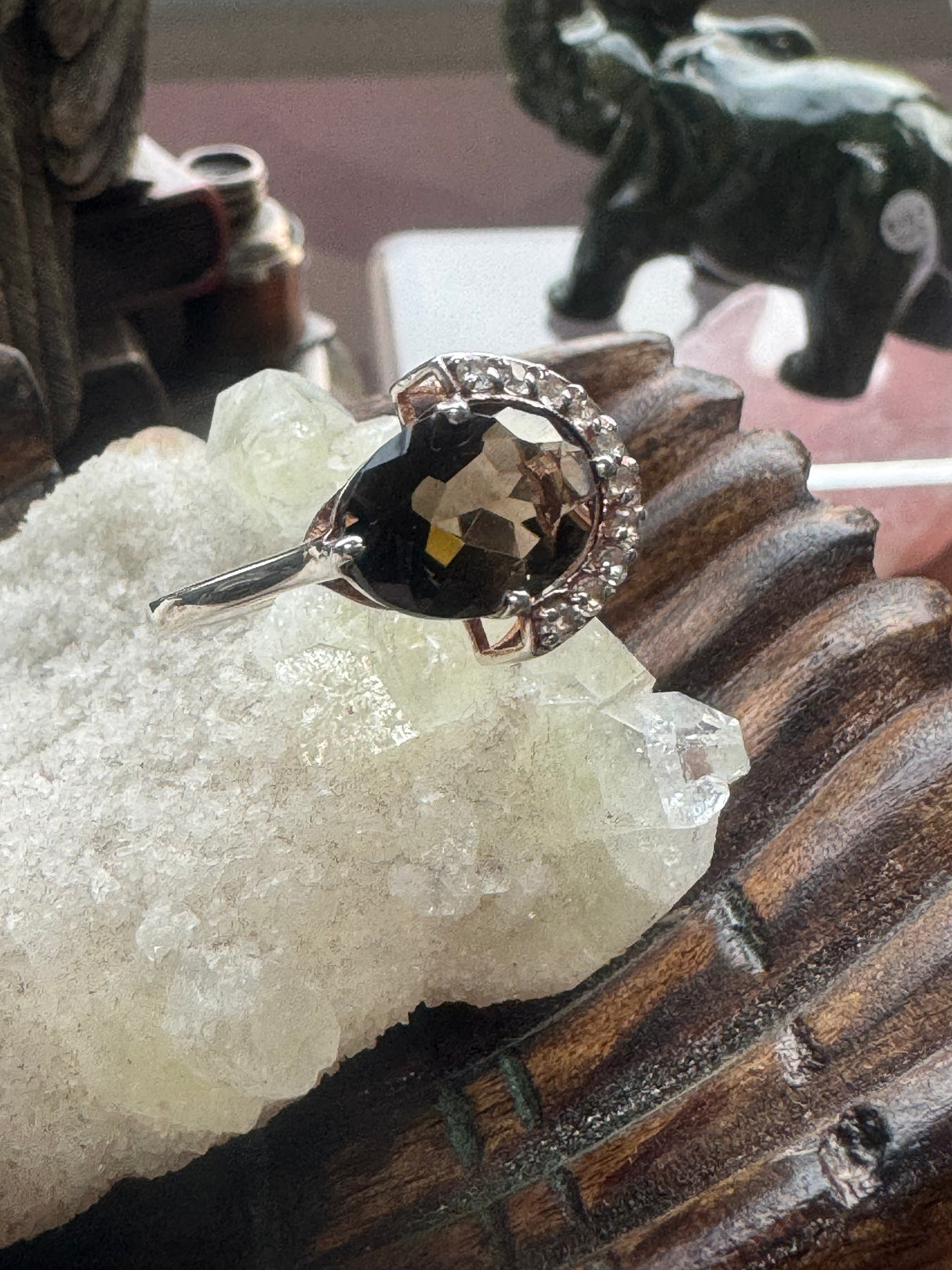 Smoky Quartz Silver Ring Size 9 - “My spirit is deeply grounded in the present moment”.