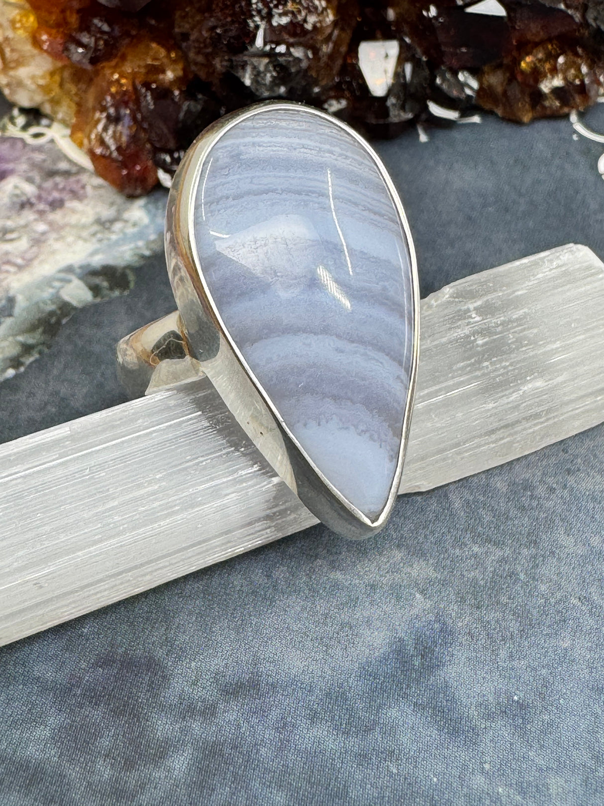 Blue Lace Agate Ring Size 9 - "I express my thoughts authentically and with clarity."