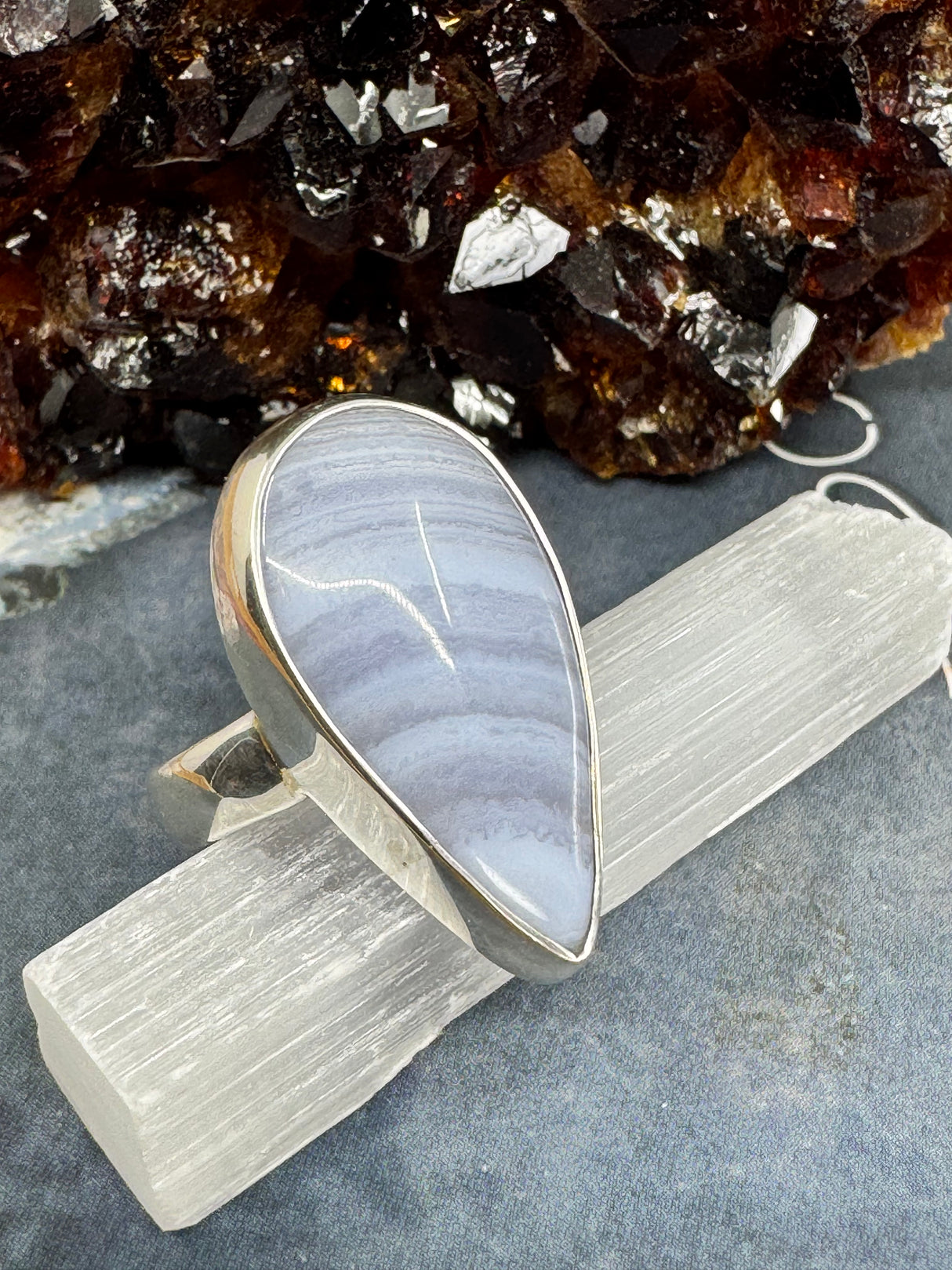 Blue Lace Agate Ring Size 9 - "I express my thoughts authentically and with clarity."