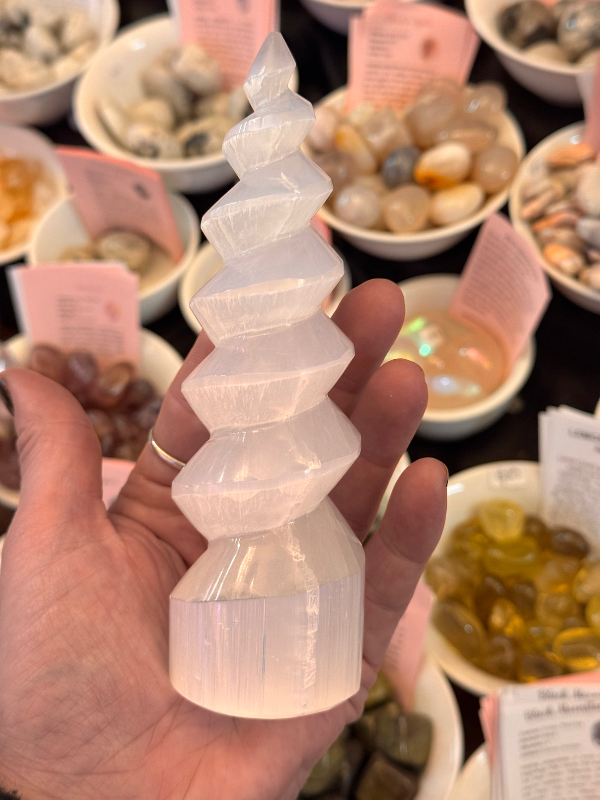 Selenite Spiral Tower 15cm - Spiritual Growth & Meditation