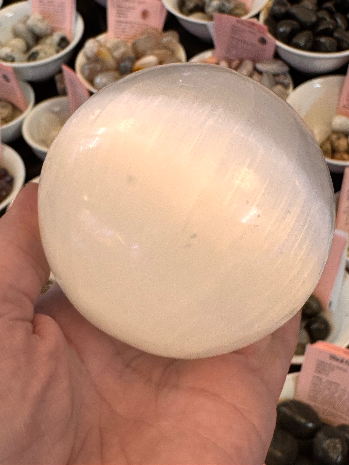Selenite Sphere 8cm - "I am at one with myself, the Earth, and the Universe."