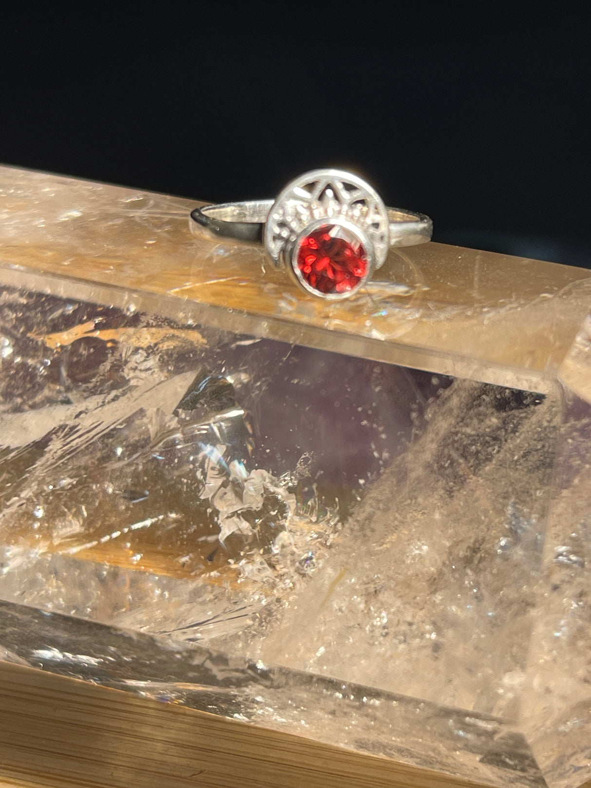 Garnet Silver Ring- Size 5 - Protection. Intuition