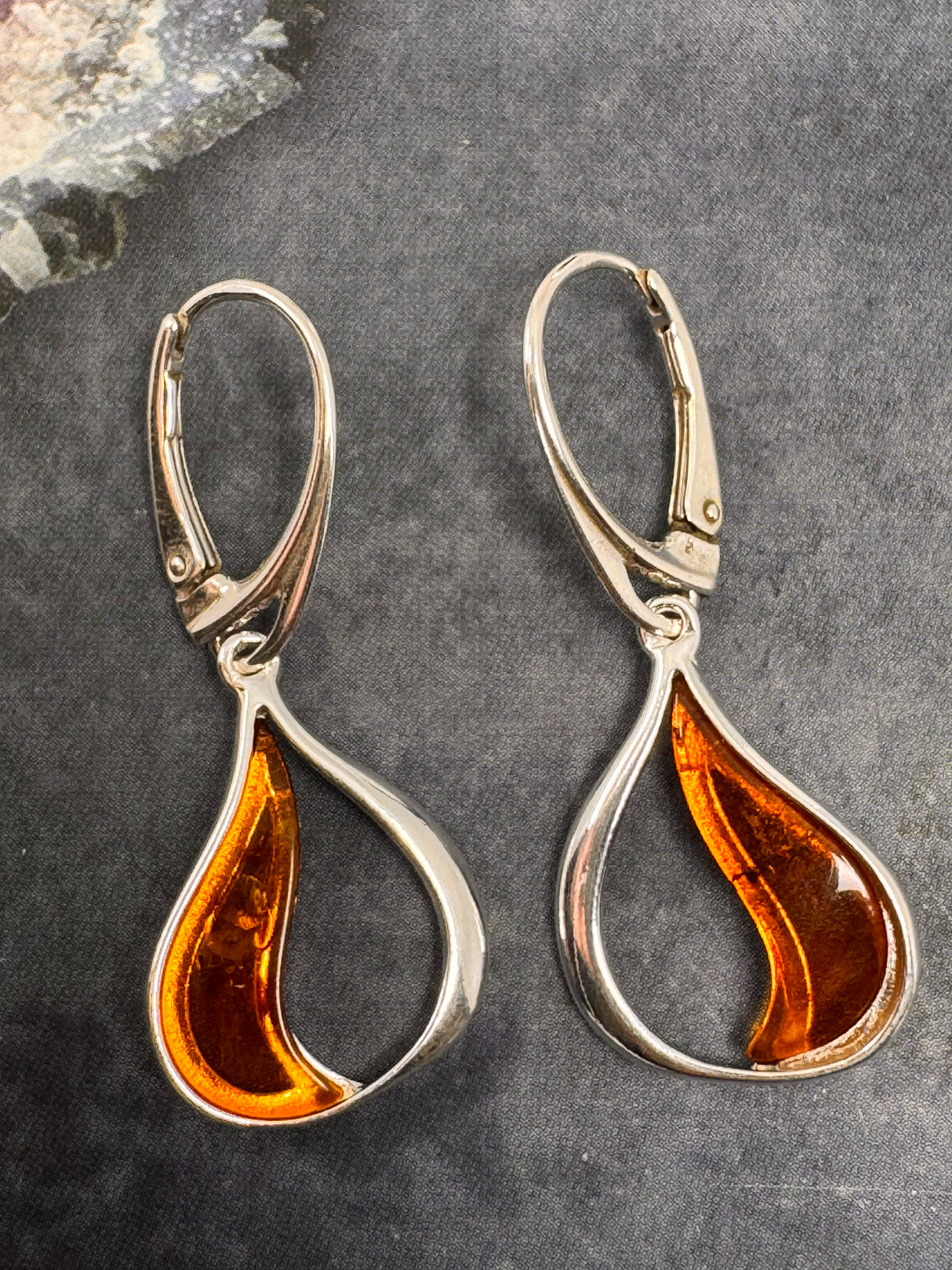 Amber Silver Drop Earrings - "Healing light surrounds my mind, body, and soul."