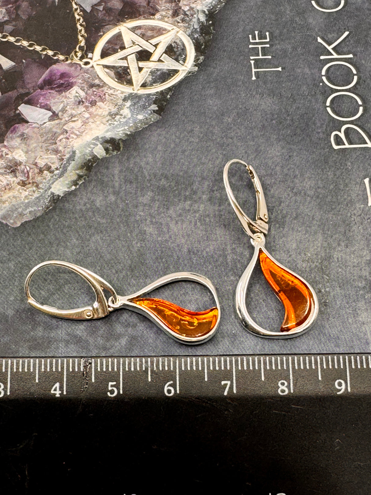 Amber Silver Drop Earrings - "Healing light surrounds my mind, body, and soul."