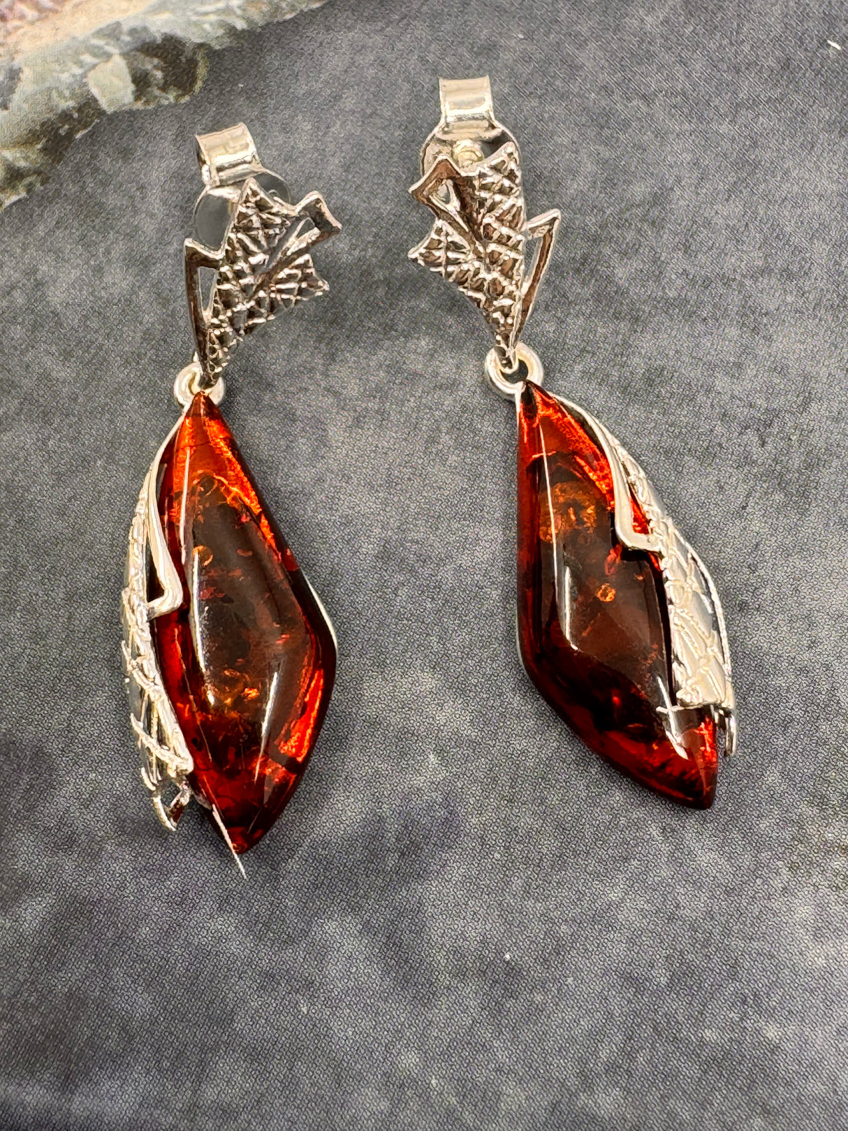 Amber Silver Drop Earrings - "Healing light surrounds my mind, body, and soul."