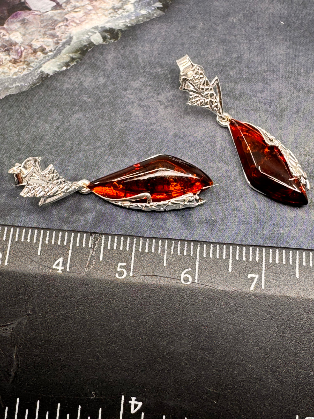 Amber Silver Drop Earrings - "Healing light surrounds my mind, body, and soul."