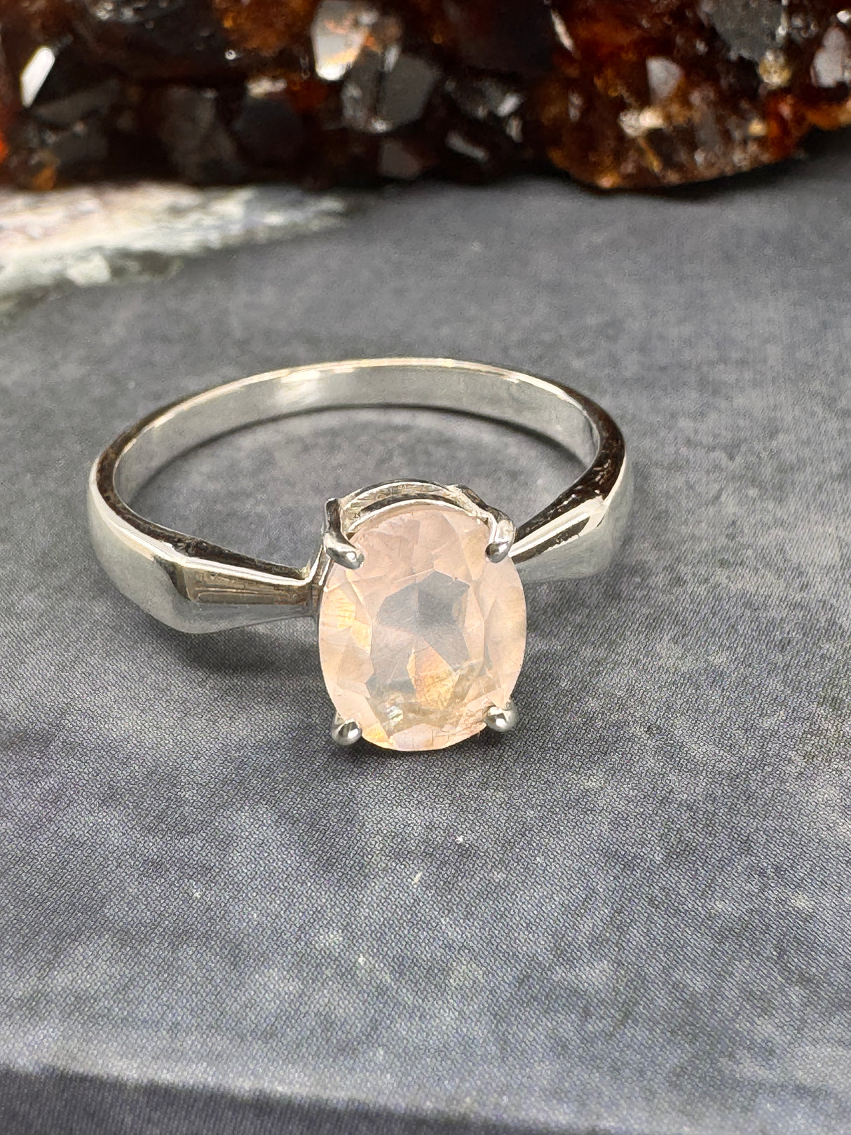 Rose Quartz Silver Ring Size 10 - “I radiate love, beauty, confidence and grace”.