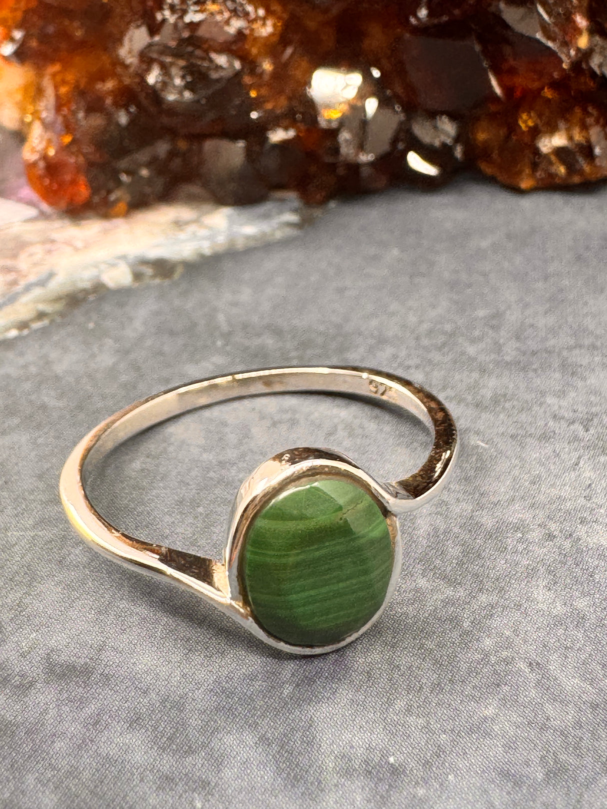 Malachite Sterling Silver Ring Size 10 - "I choose to radiate love, kindness, and positive energy."