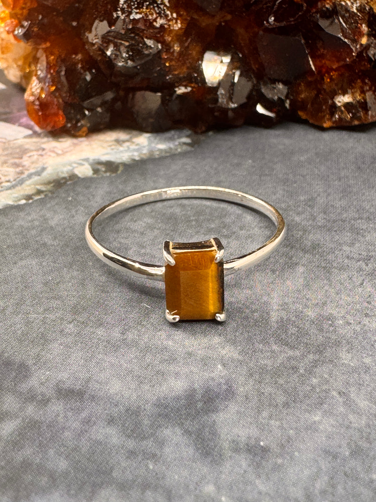 Tiger Eye Silver Ring Size 10 - "I have the strength to overcome challenges and setbacks.