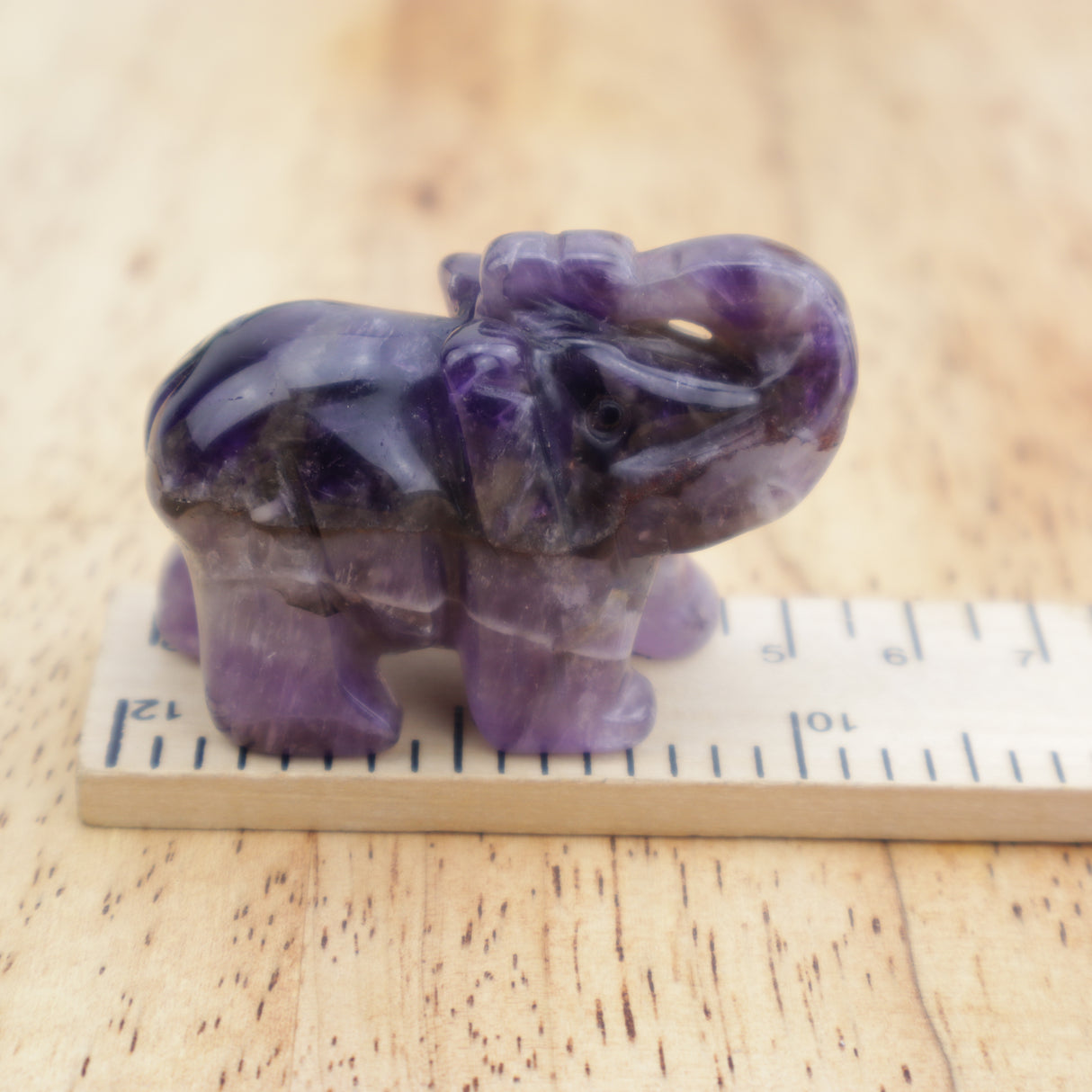 Chevron Amethyst Elephant Carving – Protection, Intuition & Inner Strength