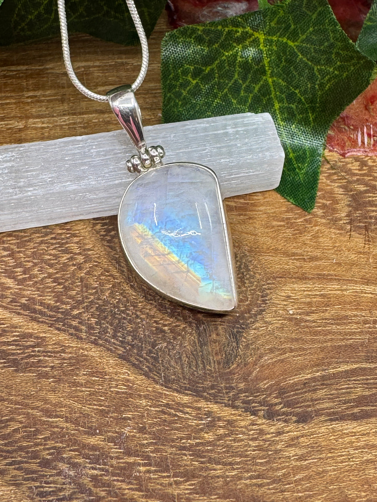 Moonstone Rainbow Rectangle Silver Pendant on sale at Inspired By 3 Australia