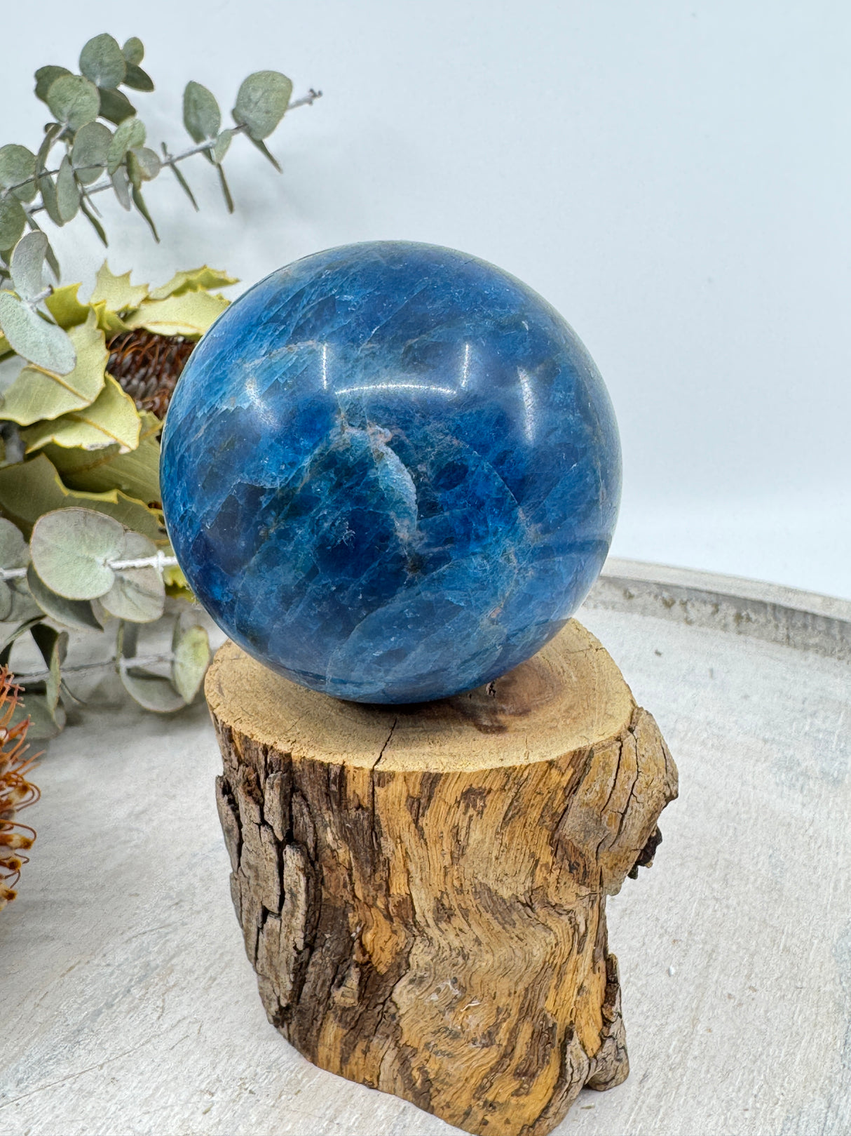 Blue Apatite sphere 262g 5cm – ocean-blue crystal for communication, creativity and clarity – Inspired By 3 Crystals Australia.