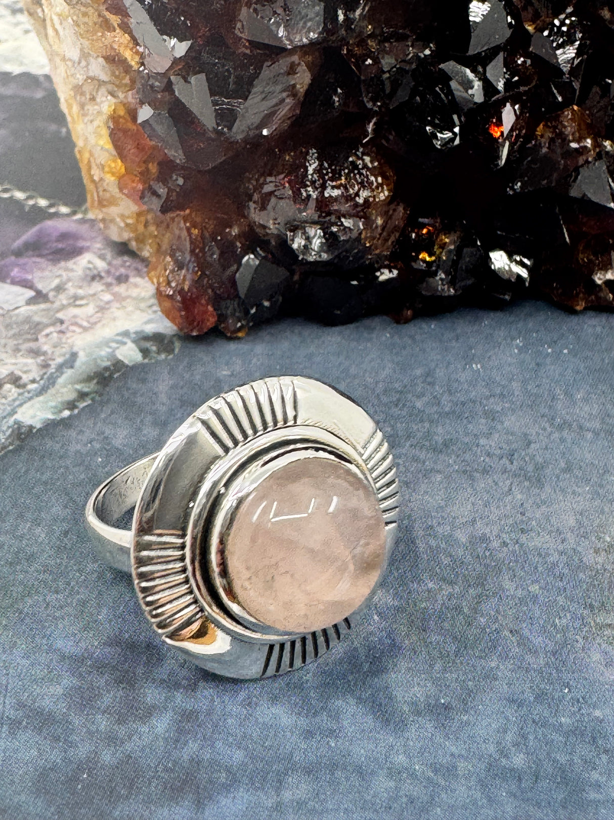 Rose Quartz Silver Ring Size 8 - “I radiate love, beauty, confidence and grace”