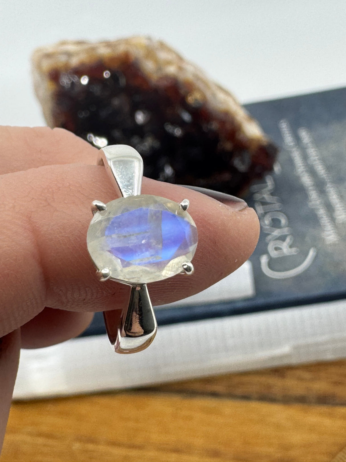 Rainbow Moonstone Silver Ring Size 9 - “My mind is open to new possibilities and opportunities”.