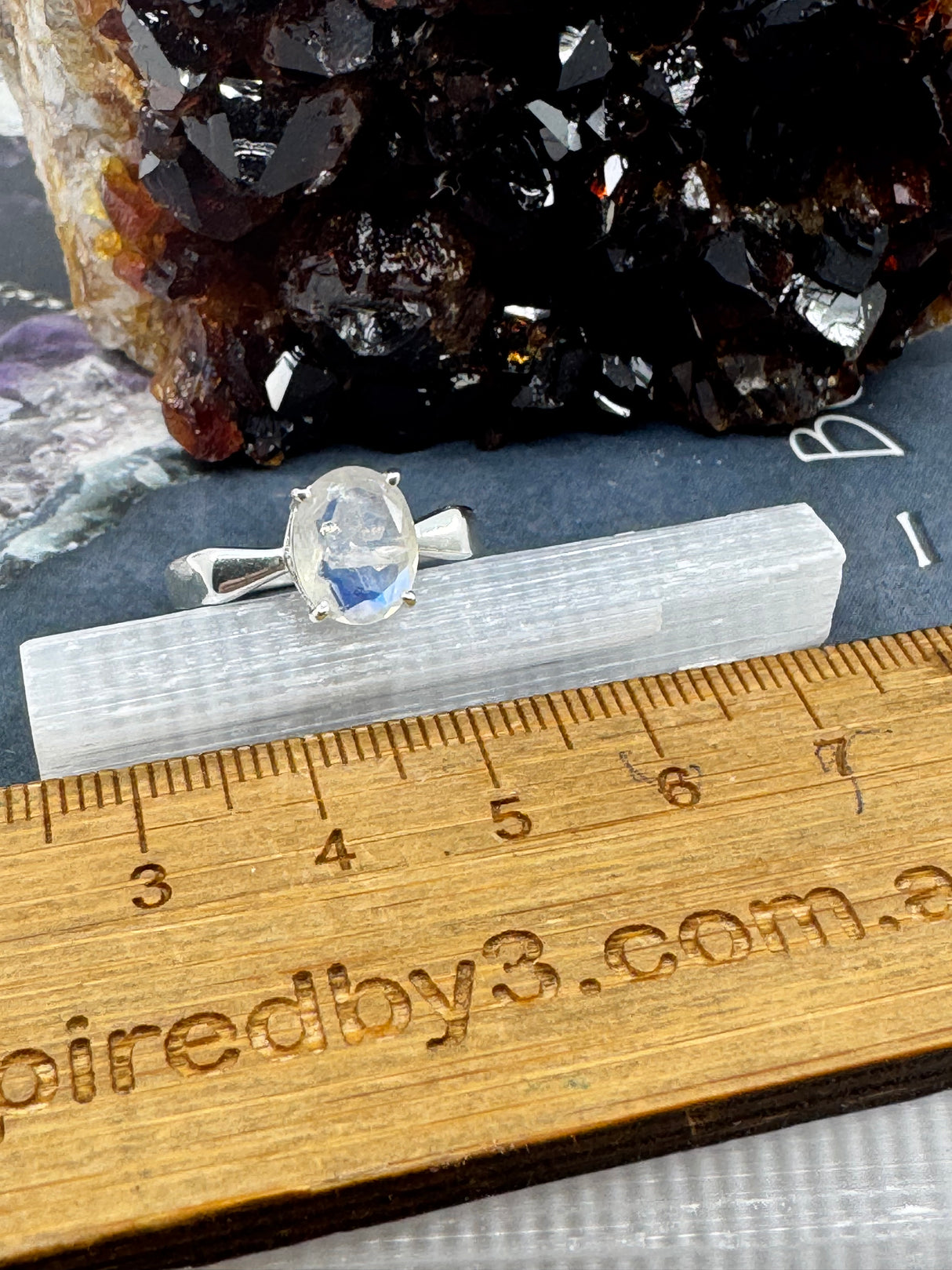 Rainbow Moonstone Silver Ring Size 9 - “My mind is open to new possibilities and opportunities”.