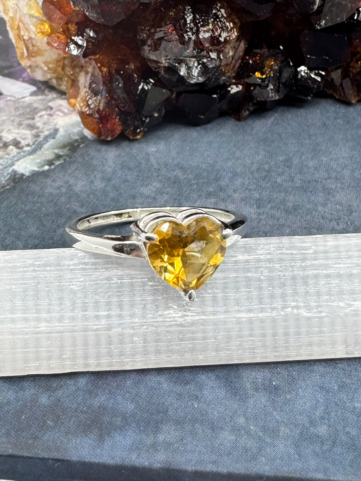 Citrine Heart Silver Ring Size 5 - “I am successful in all areas of life”