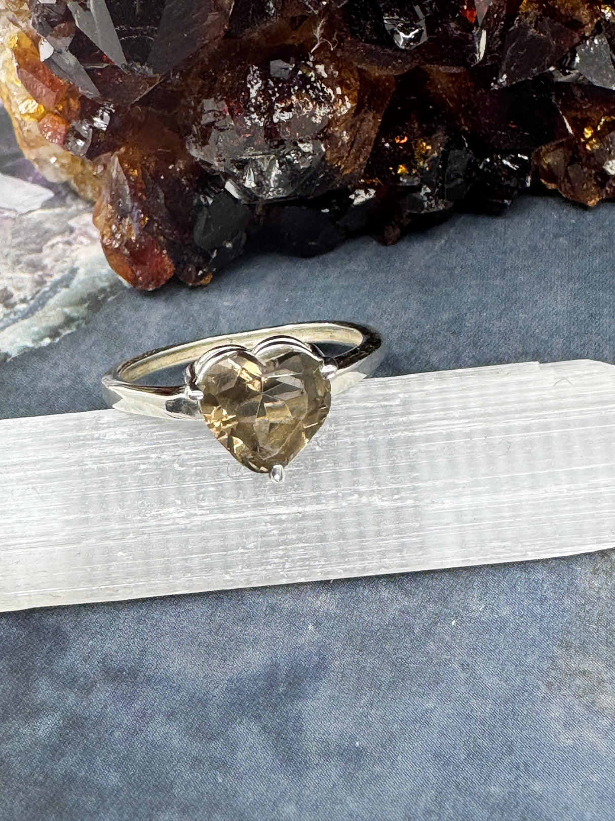 Smoky Quartz Silver Heart Shaped Ring on sale at Inspired By 3 Australia
