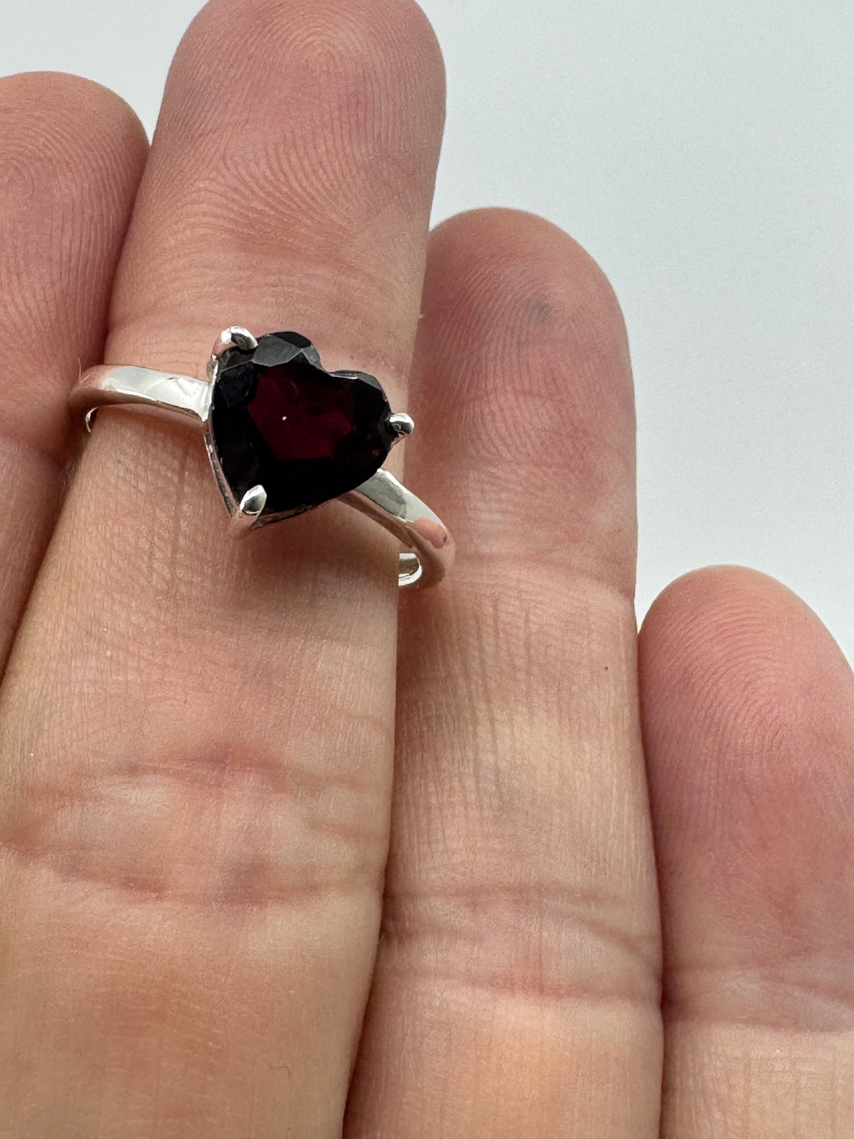 Garnet Heart Silver Ring Size 9 - "I am passionate and enthusiastic in all areas of my life."
