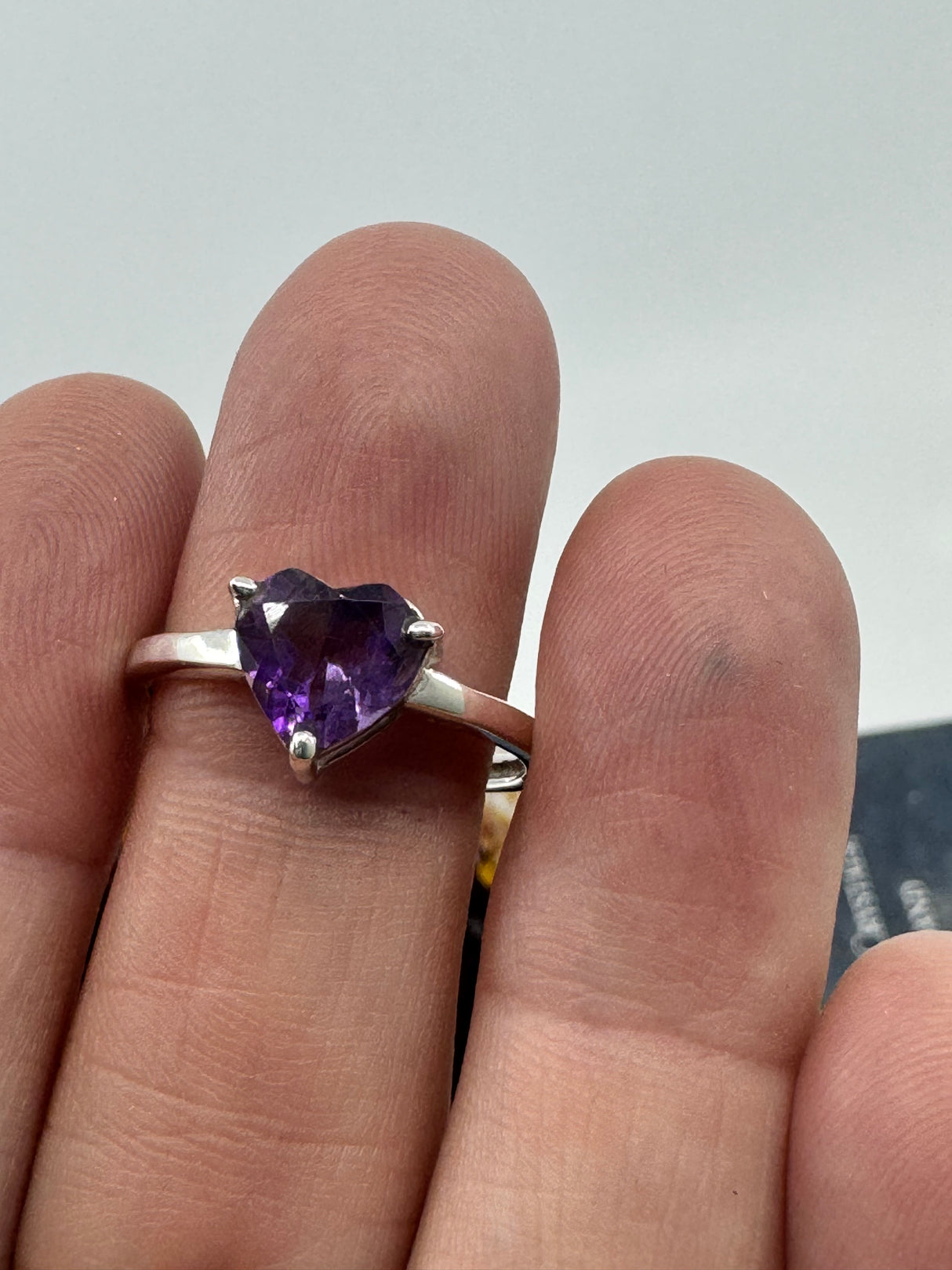 Amethyst Heart Silver Ring Size 9 - “I trust my intuition and allow it to guide me each day”
