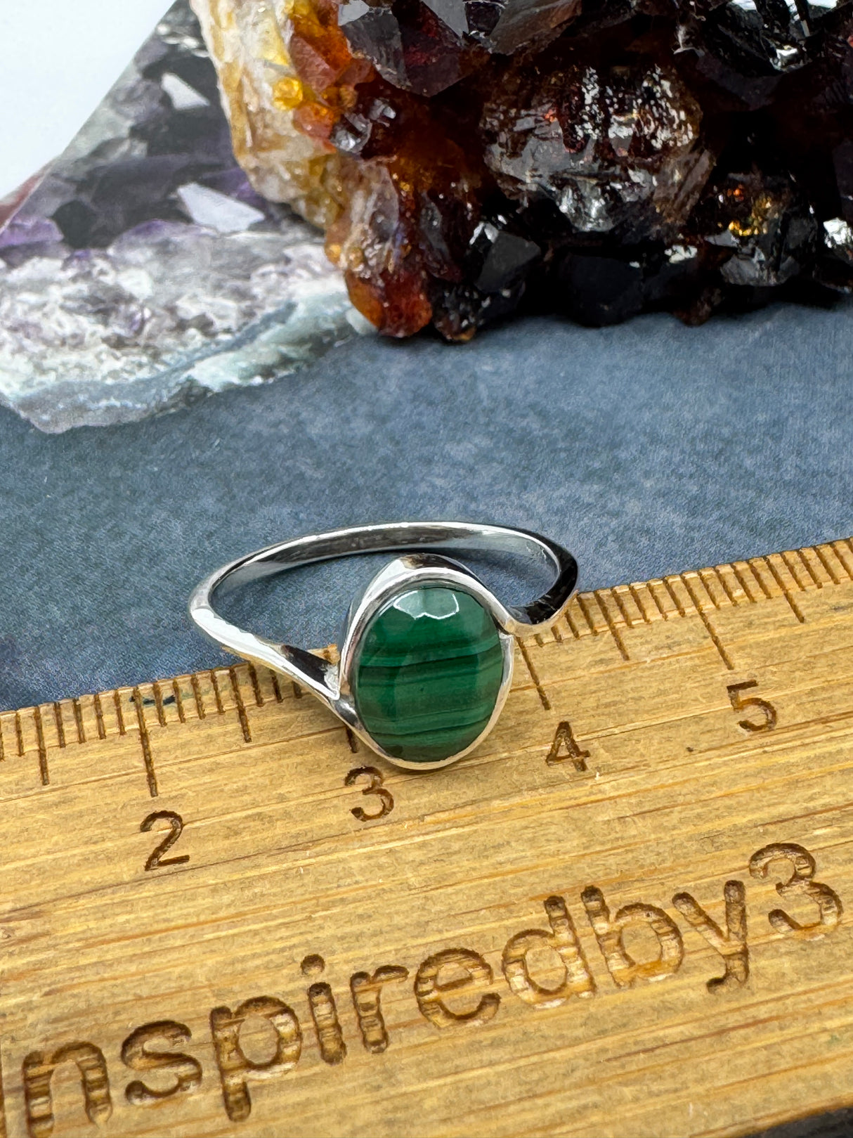 Malachite Sterling Silver Ring Size 9 - "I choose to radiate love, kindness, and positive energy."