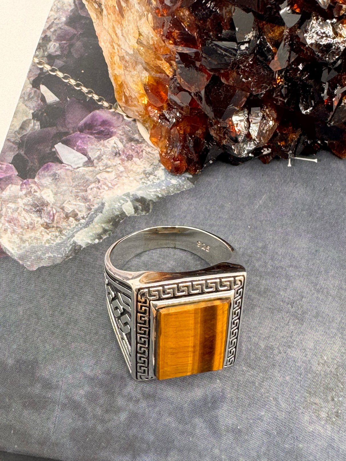Tiger Eye Mens Silver Ring Size 12 - "I have the strength to overcome challenges and setbacks.